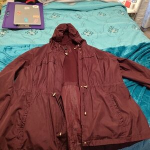 Burgundy Hooded Raincoat